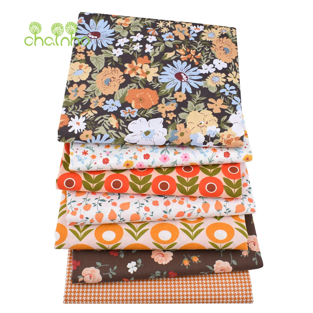 

Chainho,Orange Floral Printed Twill Cotton Fabric,Patchwork Clothes,DIY Sewing Quilting Home Textiles Material For Baby&Children