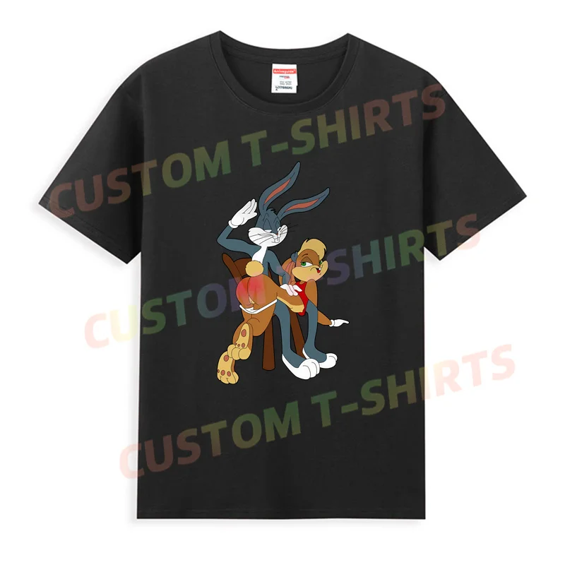 2024 Men Bugs Bunny T Shirt Casual Spanking Lola Bunny T-shirt Graphic Summer Short Sleeve 100% Cotton Streetwear S-3XL Cool Tee