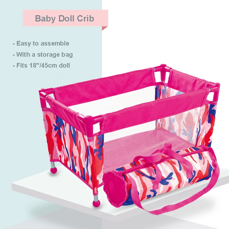 Baby Doll Crib Pack and Play Accessory Simulation DIY Doll Bed  up to 18 Dolls with Carry Along Bag Toy Gift for Girls and Kids