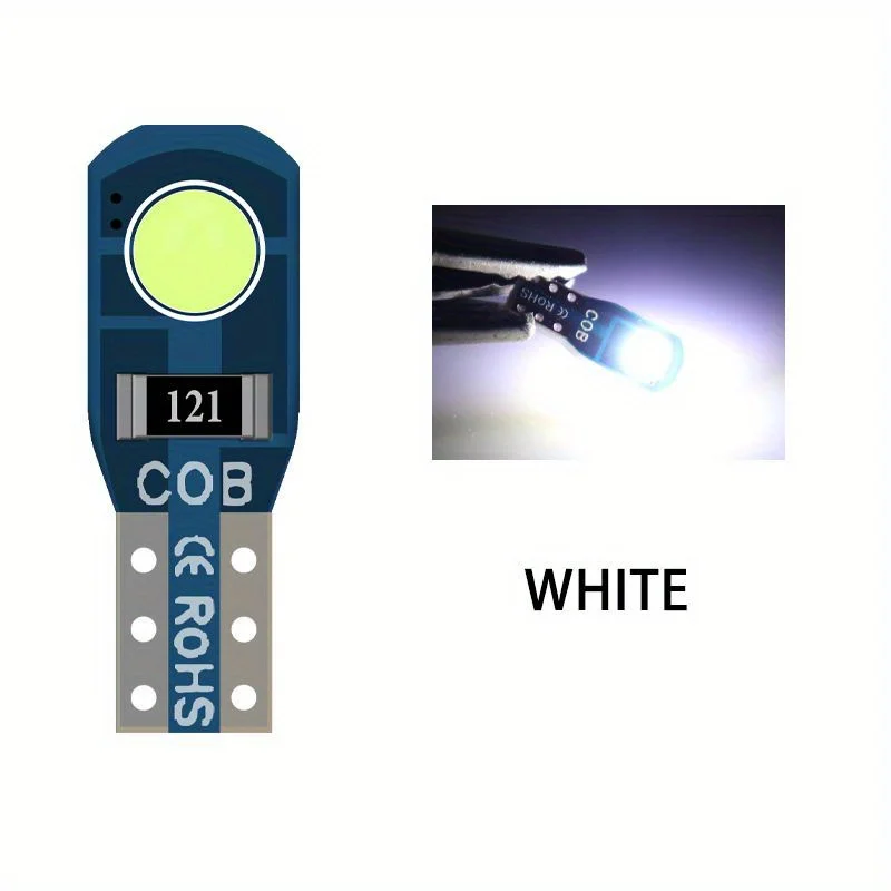 10PCS T5 W3W Bulb COB 2SMD Car Interior Lights Super Bright Dashboard Warning Indicator 12V Wedge Auto Instrument Lamp white