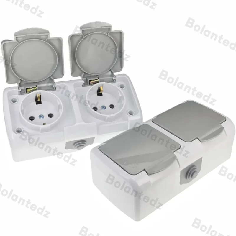 1Pc Surface-Mounted Single-Unit Wall Panel Household 16A European Standard Two-Hole Socket With Cover Waterproof And Splash-Poof