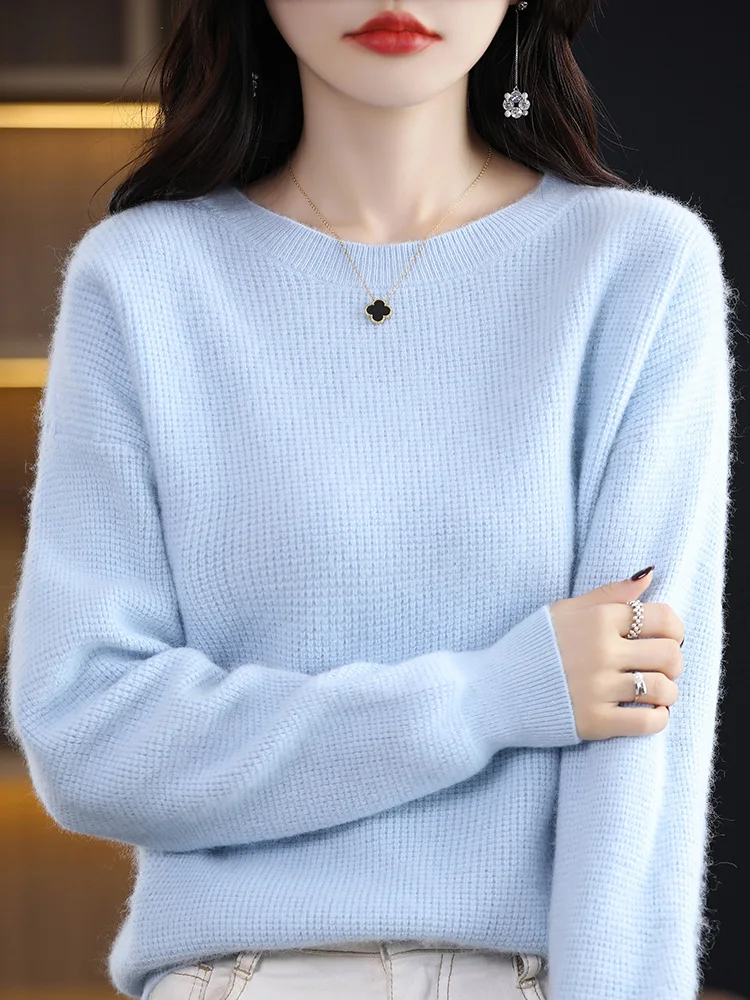 Autumn Winter New 100% Mink Cashmere Sweater Women\' O-Neck Thick Knit Pullover Casual Loose Large Size Blouse Warm Female Jacket