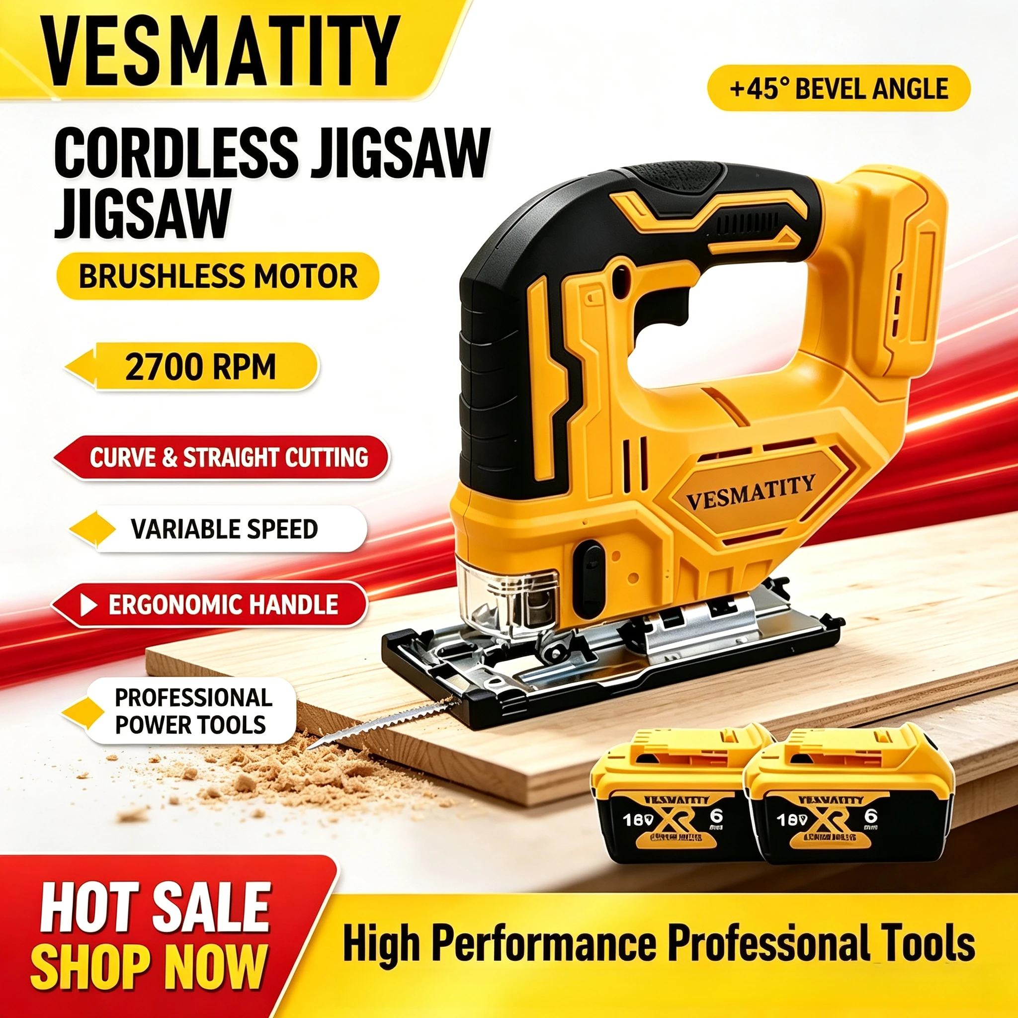 Brushless Jig Saw Cordless 2700RPM Portable Multifunction Speed Adjustable Electric Saw for Woodworking For 2026 NEW