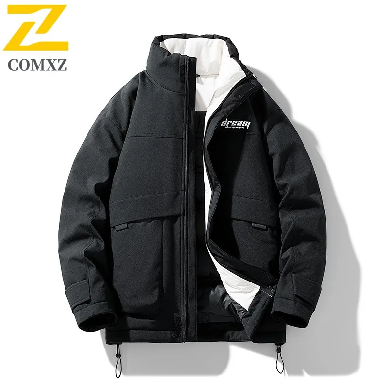 COMXZ Men Down Jacket 2025 Comfort Outdoor Travel Windproof Warm Parka Lightweight Stand Collar Cold Resistant Winter Coat