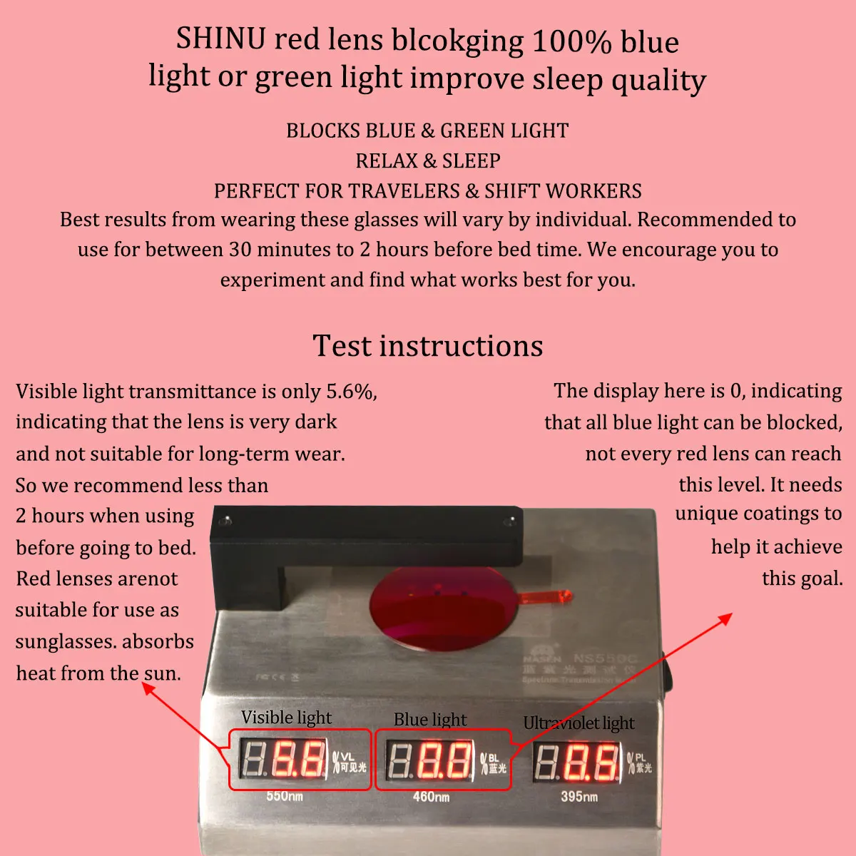 SHINU Brille mit roten Gläsern für Damen, besser schlafen, blaues Licht blockierende Brille für lange Bildschirmzeit, orangefarbene Gläser, Gaming-Brille – Detail 2