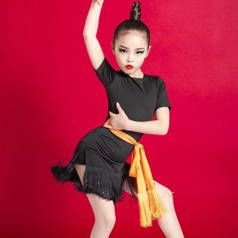 Children Latin Dance Dress New Tassel Dance Dress Fringed Tango Salsa Ballroom Kids Dresses For Girls Costume Competition