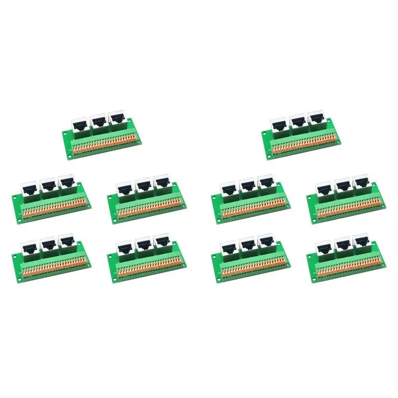 Exquisite-10X RJ45 Female Breakout Board,Solderless RJ45 To 8Pin Quick Spring Terminal,Three Ways RJ45 With PCB Board