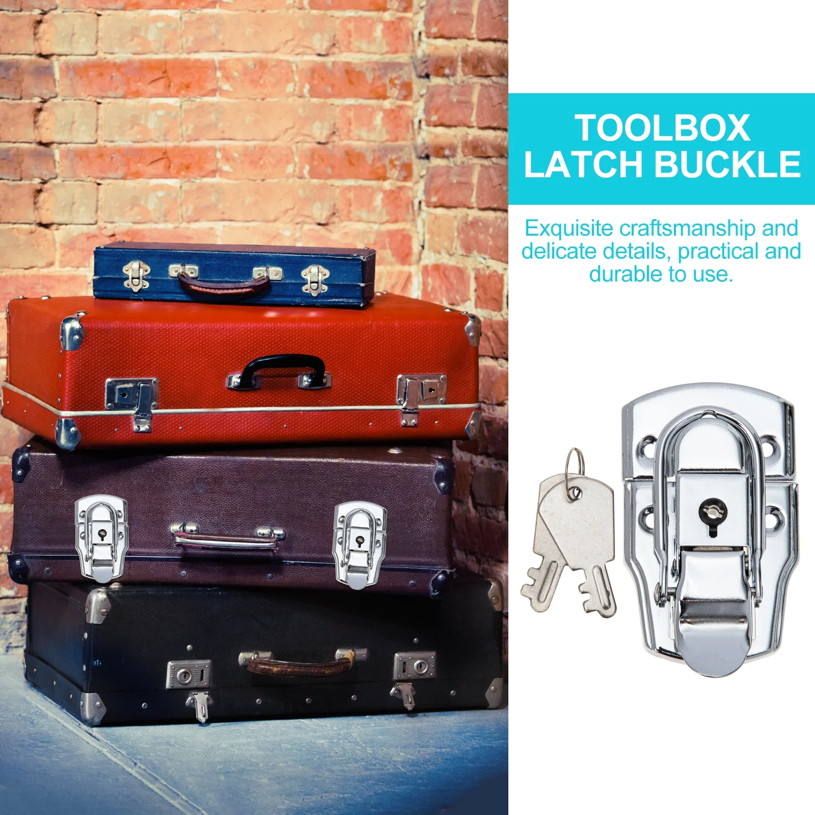 4 مجموعة علبة خشبية مزلاج الأدوات مشبك مع مفتاح صندوق حديد متين لتخزين الأدوات الأمن قوي آمن قفل صندوق الأدوات مزلاج