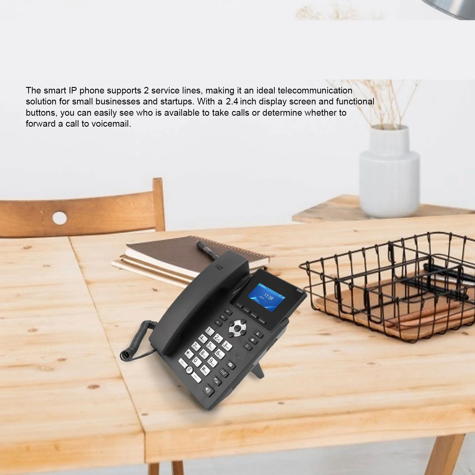 Telefone IP inteligente Desktop Business Media Phone com fone de ouvido aberto SIP VoIP Conta 2,4 polegadas Display colorido Portas Ethernet Gigabit duplas