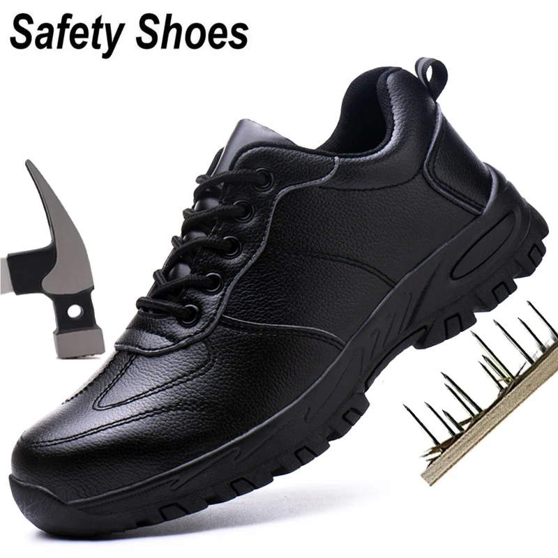 Men Leather Safety Shoes Anti-smash Anti-puncture Work Shoes waterproof Lightweight Work Sneakers Indestructible Shoes Boots