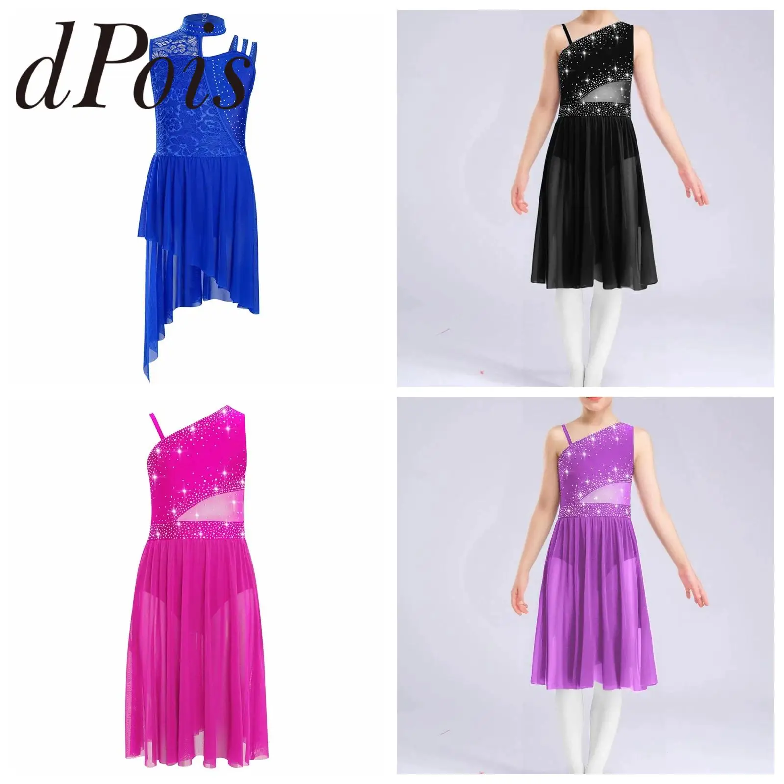 

Girls Sleeveless Lace Figure Skating Dress Kids Gymnastics Leotard Children Ballet Dress Lyrical Dance Costume Stage Performance