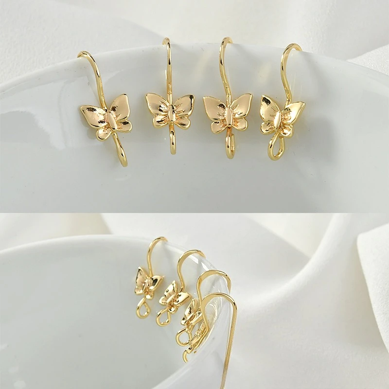 

Color Retention Copper Plated 18k Real Gold, Small Butterfly Ear Hook Earrings Accessories DIY Handmade Ear Jewelry Materials