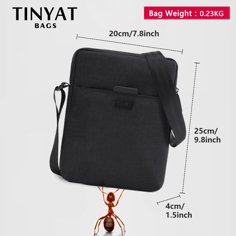 TINYAT Men's Light Silm Bag Canvas Shoulder Bag Waterproof Casual Crossbody Bag for 7.9