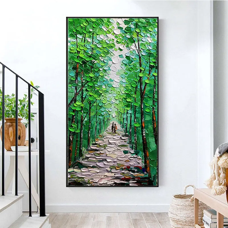 

Canvas Wall Art Green Tree Oil Painting Modern Landscape Knife Oil Painting Bedroom Living Room Office Wall Decoration No Frame