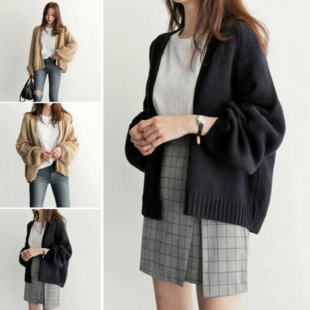 2021 Phụ Nữ Mùa Thu Ấm Dáng Rộng Màu Trơn Ngắn Đan Áo Len Choàng Thời Trang Mùa Đông Harajuku Veste Femme