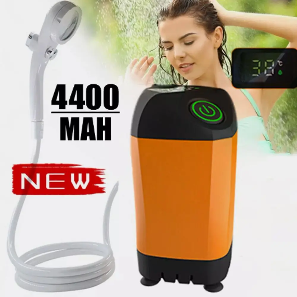 

Electric Rechargeable Shower Long Battery Life Digital Display Camping Shower with Shower Head Bottom Absorbs Water Shower Pump