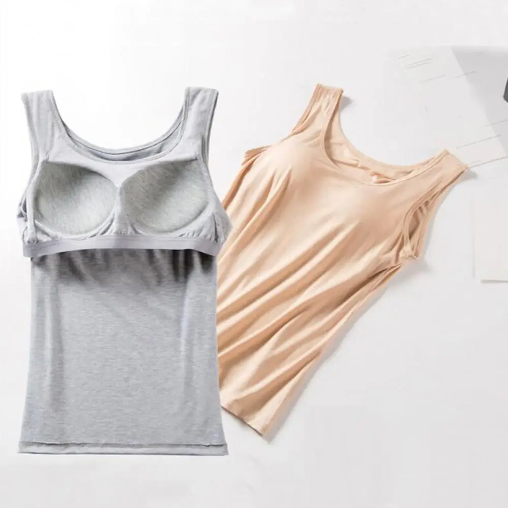 Pure Color Stretch Fabric Sleeveless Tops, Women Vest With Built-in Bra Wide Straps For Yoga Workout Casual