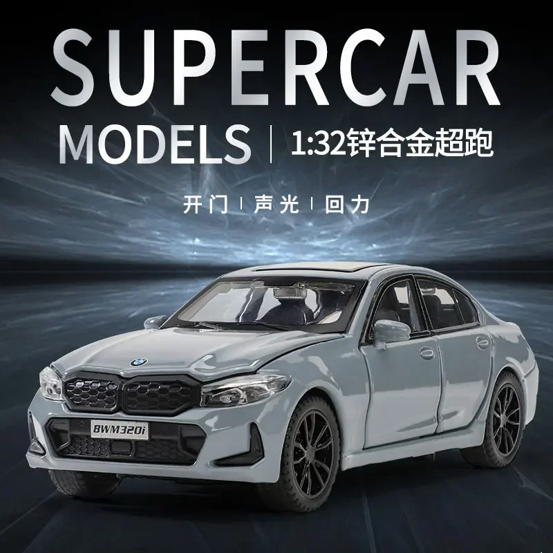 1:32 BMW 320I Supercar High Simulation Diecast Metal Alloy Model car Sound Light Pull Back Collection Kids Toy gif597