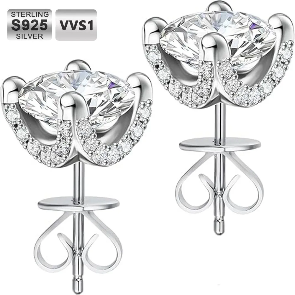 ICEBLING Moissanite Earrings Studs for Womens 1 Carat S925 Sterling Silver Stud Earrings D Color VVS1 Clarity