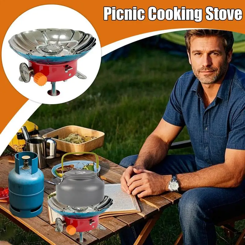 

Backpacking Stove Foldable Camp Stove Backpacking Aluminum Alloy Windproof Adjustable Burner Cooking Gear For Outdoor Picnic