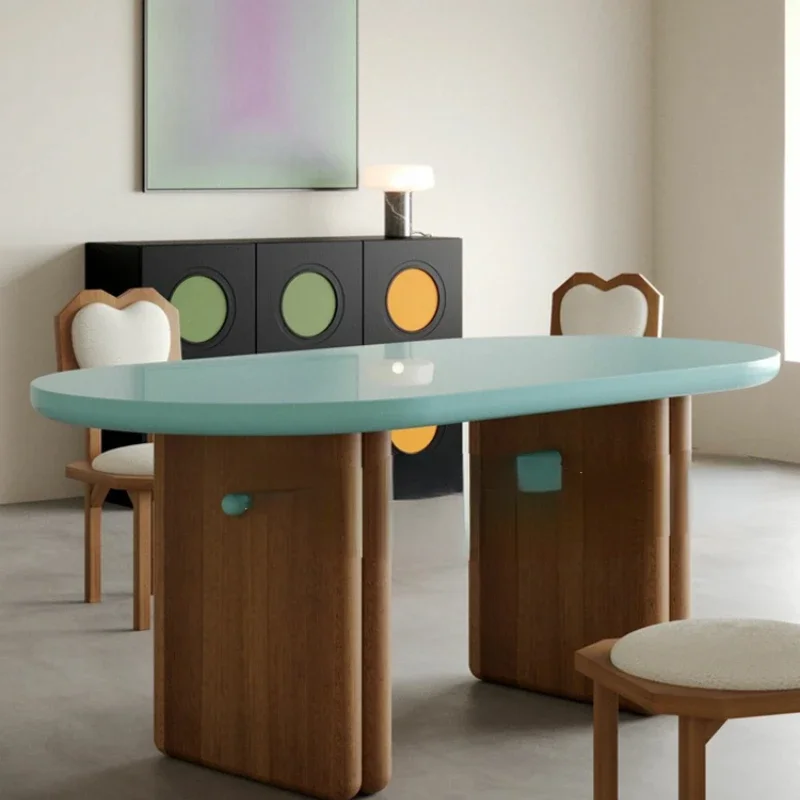 

Mid-Ancient Solid Wood French Oval Dining Table Cream Style Paint Designed by a Maestro Nordic Style Dining Table