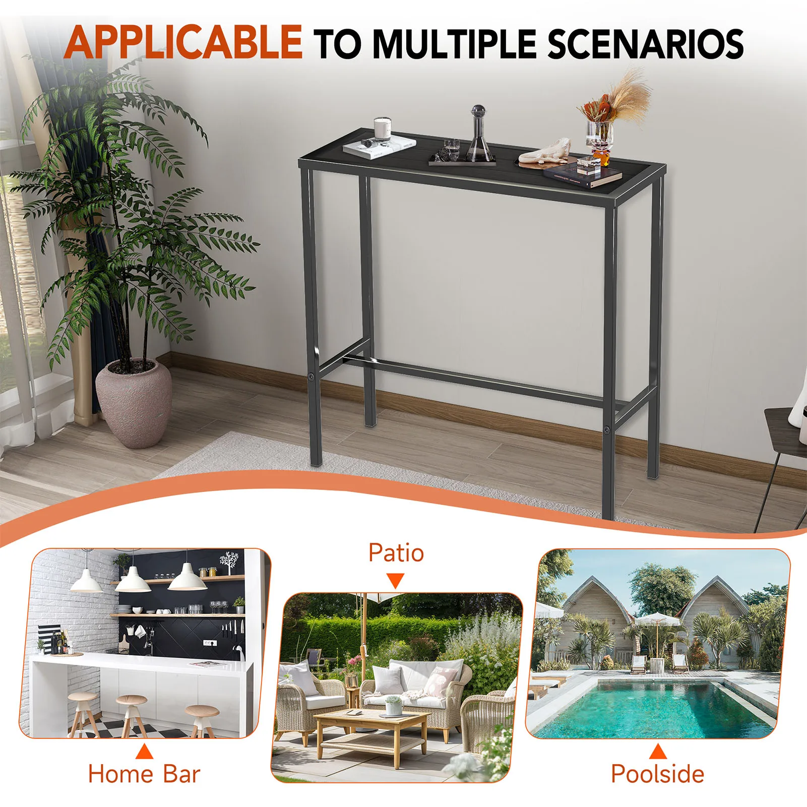 

Durable Weatherproof Black Metal Outdoor Counter with Adjustable Height - Heavy-Duty Frame & Spacious Top for Patio, Garden