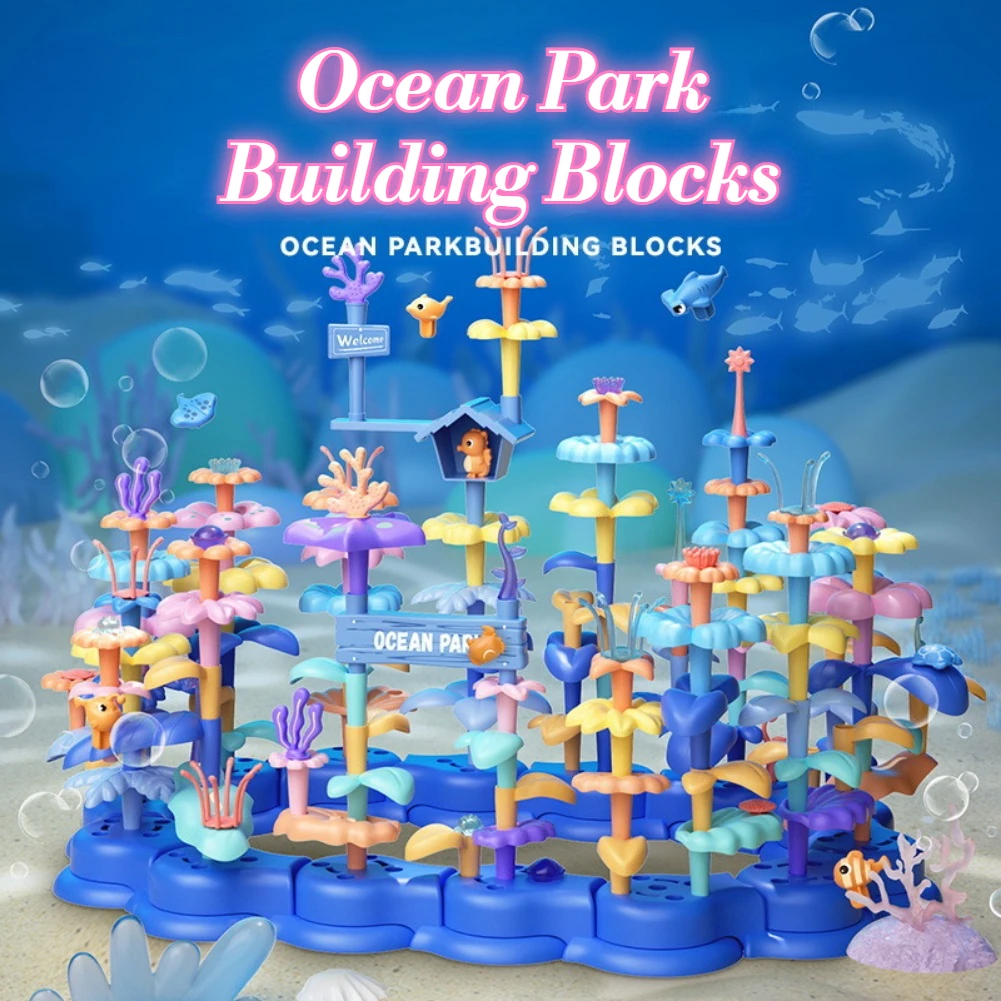 New Ocean Series Coral Fish Flower Animal City Building Blocks Set DIY Puzzle Assembled Educational Toys Birthday Gift for Kids