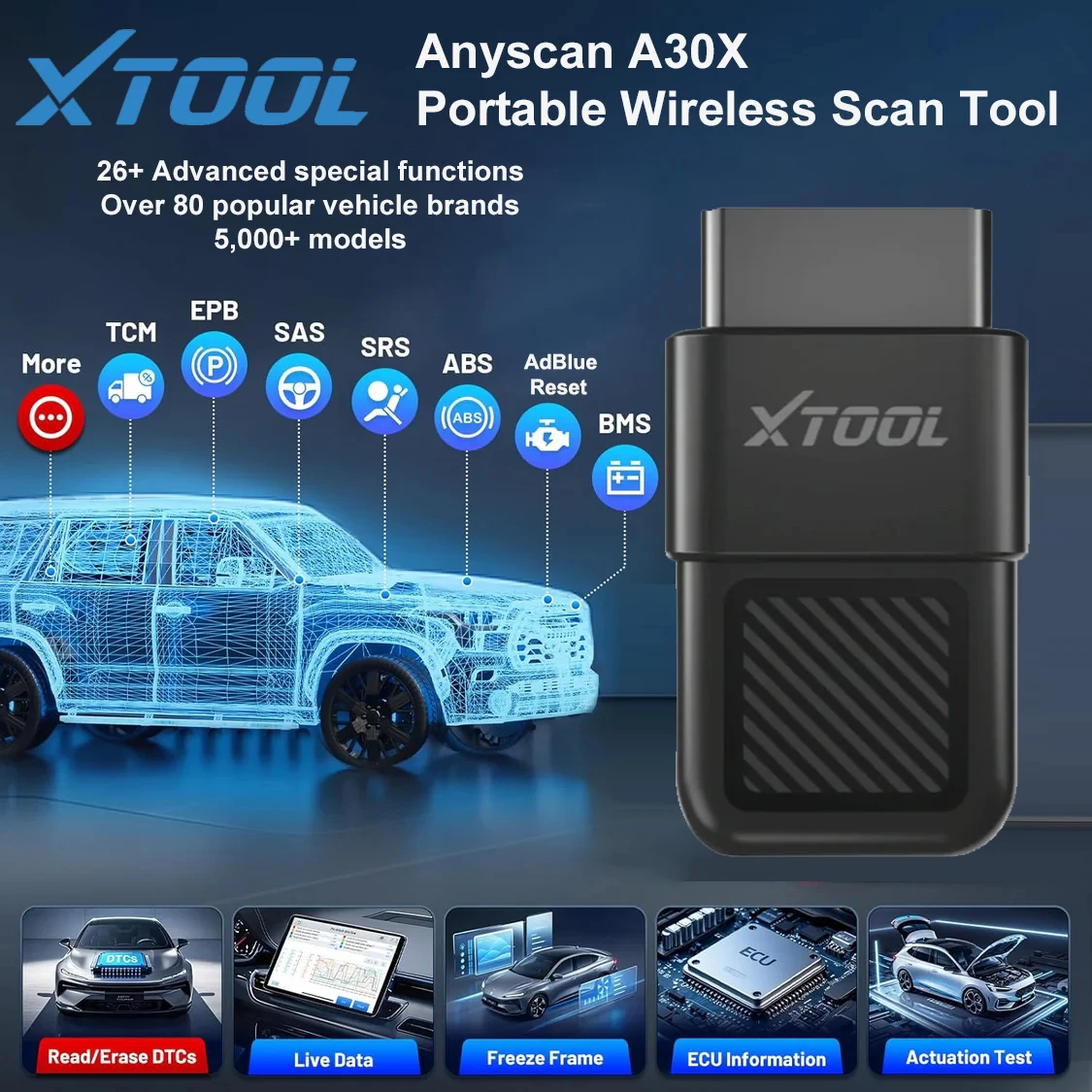 XTOOL Anyscan A30X PRO OBD2 Scanner - CAN FD DOIP Protokoll Vollsystem-Diagnosegerät für FCA-Fahrzeuge – Detail 7