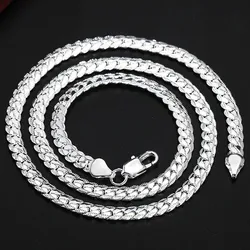 1pcs Silver Plated Necklace Women Simple Hip Hop Style 5mm Full Side Copper Chain Copper Lobster Clasp Jewelry