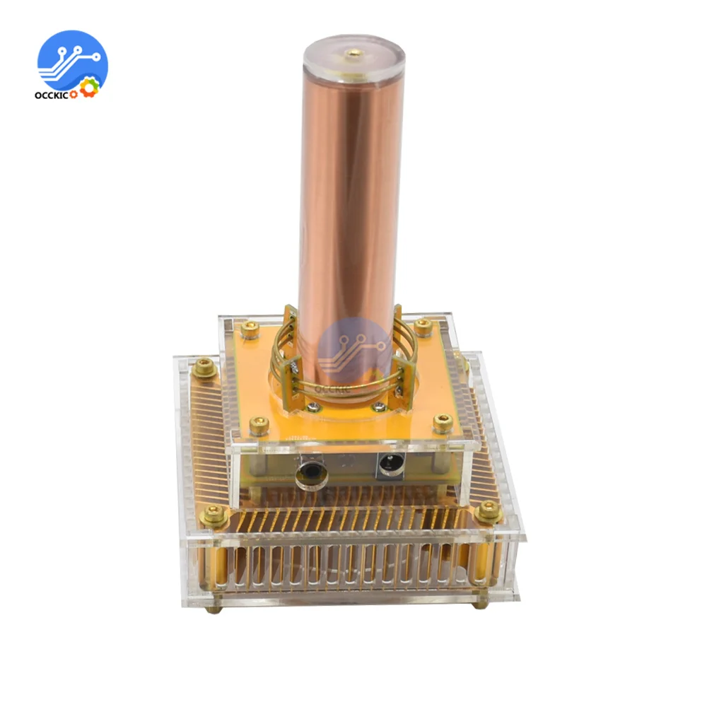 Musical Tesla Coil Music Plasma Speaker DC8-32v Plasma Music Tesla Coil Module Golden With Acrylic Shell EU/US Power Plug