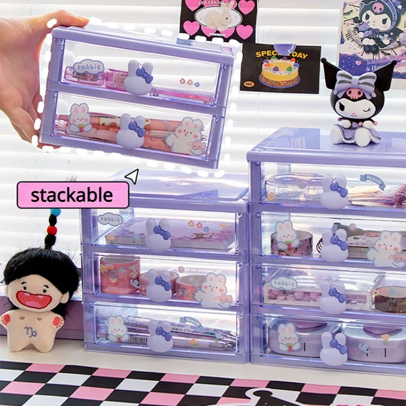 Cute Stationery Storage Box Organizer Kawaii Drawer Type Desktop Hand Account Card Box Desk Small Objects Children\'s Mini Rack