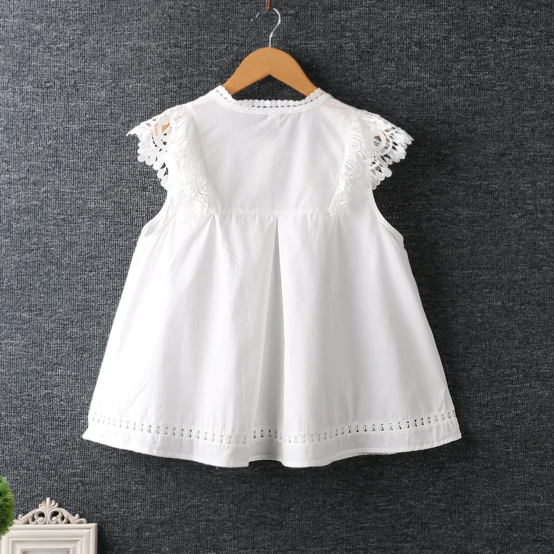 Summer New Sweet Mori Girl Solid Color Crochet Hollow Out Patchwork Shirts Women Stand Collar Sleeveless Casual Blouse Tops