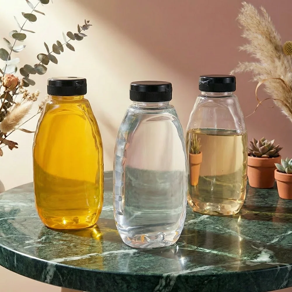 2 PCS Clear Plastic Honey Bottles (10oz) – Skep Style Jar, Squeeze Dispenser, Leak-Proof Flip Top Lids for Storing & Dispensing