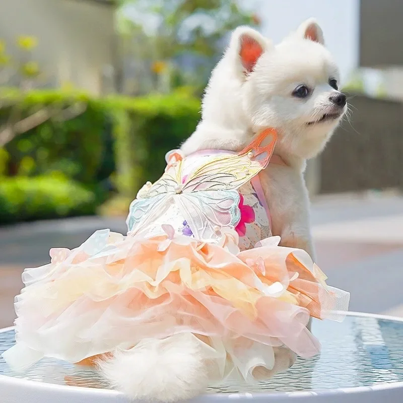 Hunde- und Katzen-Frühlingskleid Prinzessinnenkleid Spitzenrock Haustierkleidung Gestreifter Rock Welpen-Prinzessinnen-Outfit Niedliche Welpenkleidung Katzenkleidung