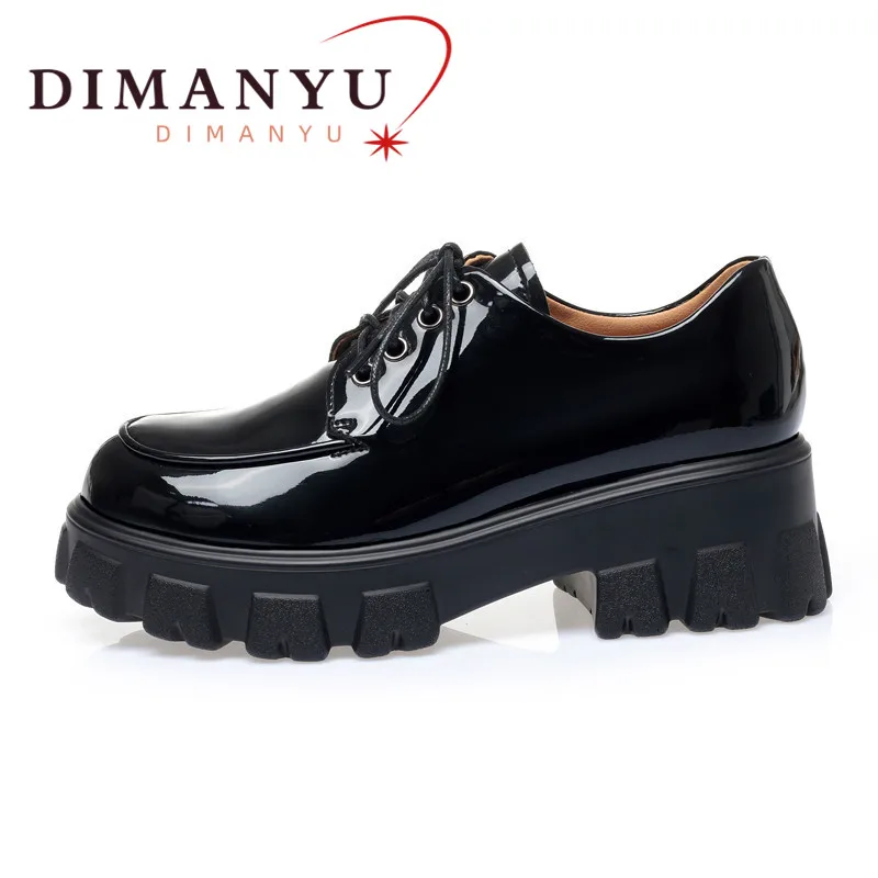 

DIMANYU Shoes Women Loafers Platform Genuine Leather Ladies Fashion Shoes Patent Leather Lace Up British Style Shoes Girls