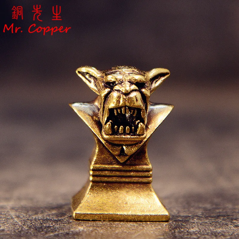 Brass Orcish Warrior Bust Sculpture Figurines Miniatures Desktop Ornaments Retro Metal Model Crafts Home Decorations Accessories
