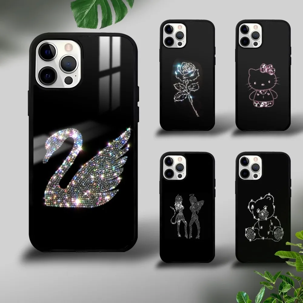 

Luxury Diamond swan Phone Case For iPhone 16 15 14 13 12 11 Pro Xs Max Mini Plus Celulares Hard Funda