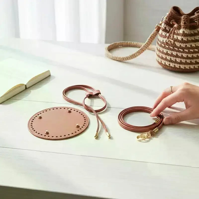 

3Pcs Handmade PU Leather Bag Bottom Set with Shoulder Strap DIY Bucket Bag Base for Handbag Crafting Supplies Accessories
