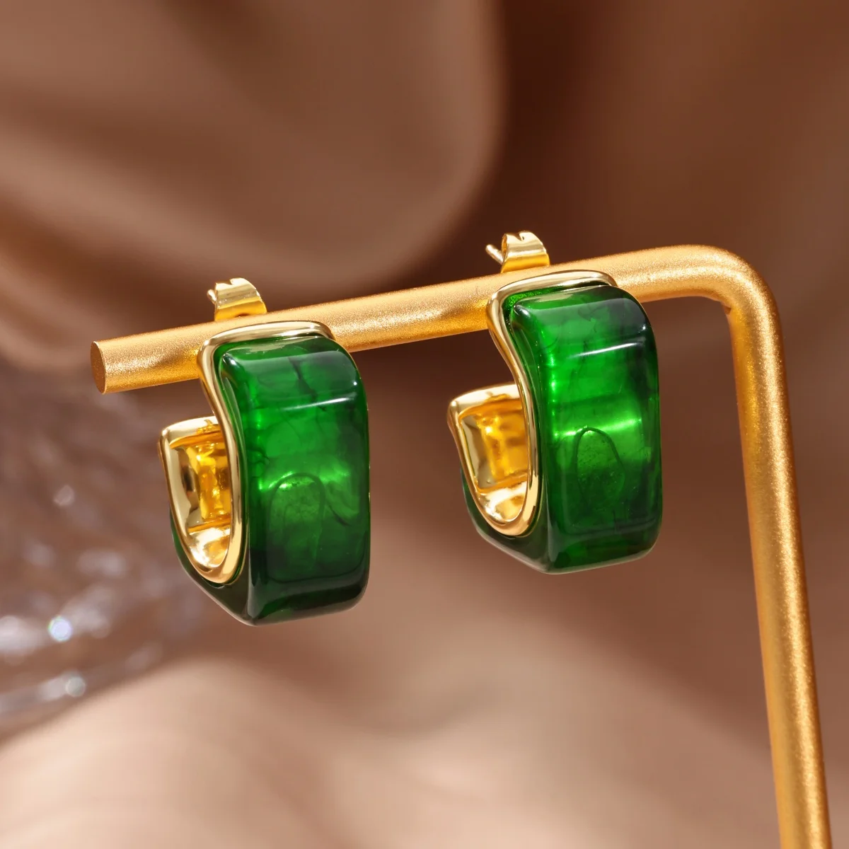 Elegant Vintage C-shape Resin Earrings For Women Girls Gold Plated Geometric Stainless Steel Earrings Waterproof Jewelry