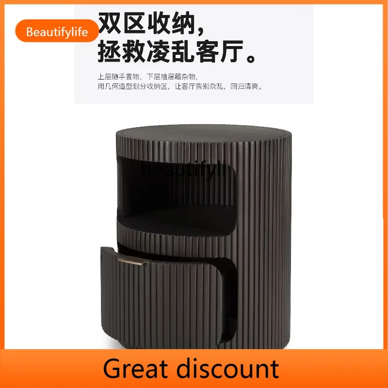 Locker French medieval sofa solid wood side cabinet black round coffee table creative bedside table