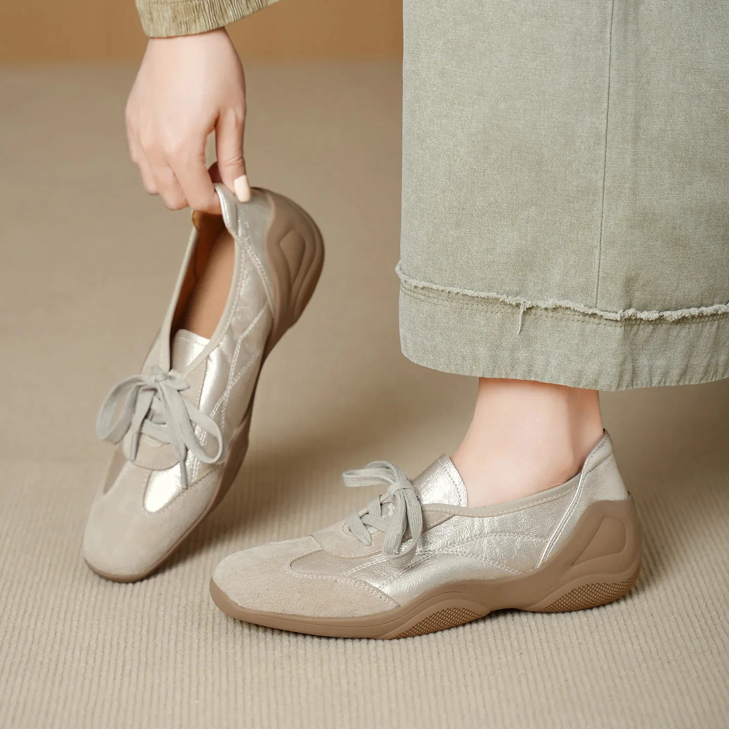 Women's Soft Surface Flat Bottom Single Shoes Casual Slip-On Anti-Slip Rubber Sole Comfortable All-Match Autumn New Style