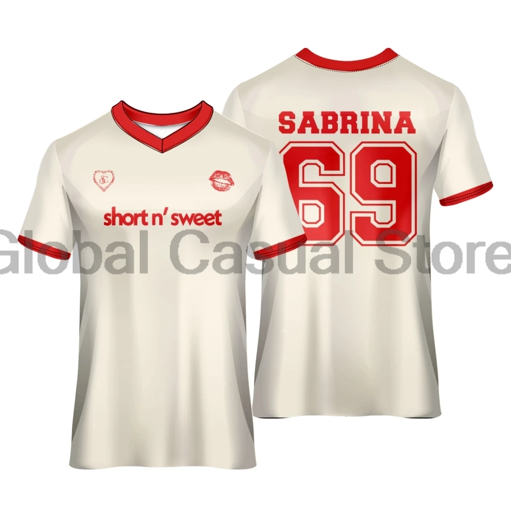 Sabrina Carpenter Short n' Sweet Soccer Jersey V-Neck Short Sleeve Streetwear Tops Men Women Fashion T-shirts