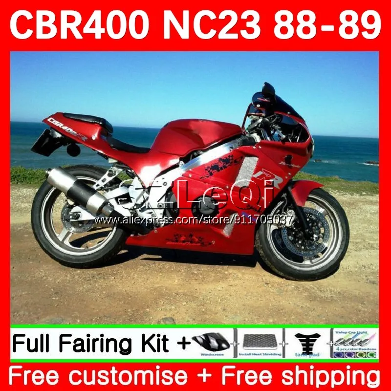 Body + Decals For HONDA CBR 400RR 400CC 400 RR CC CBR400RR 88 89 61No.32 NC23 CBR-400 Glossy red CBR400 RR 1988 1989 Fairings