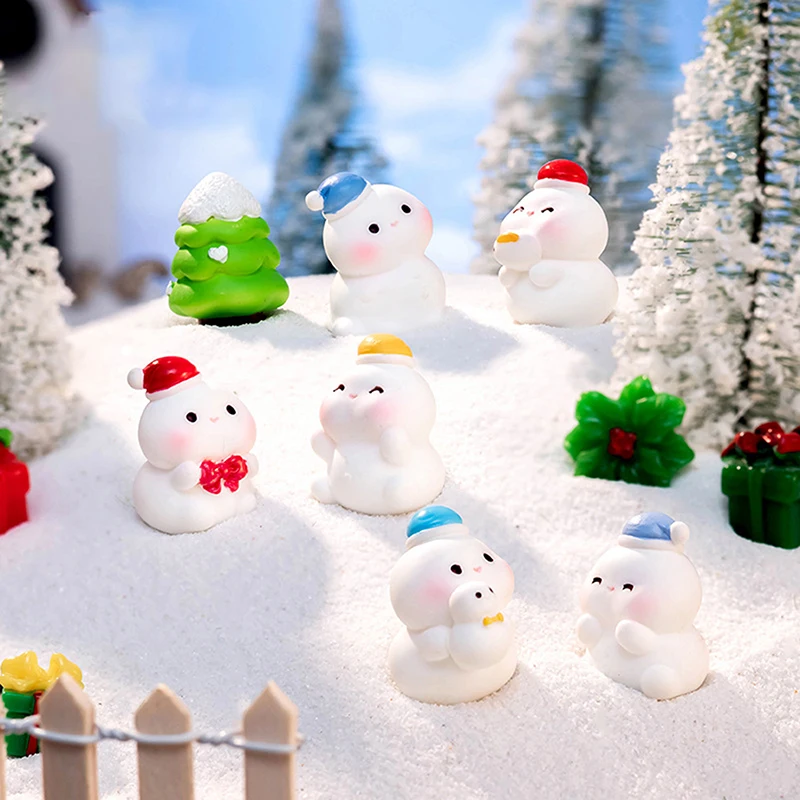 1 buah Mini Resin manusia salju Natal mikro pemandangan patung rumah boneka ornamen dekorasi rumah taman peri manusia salju patung