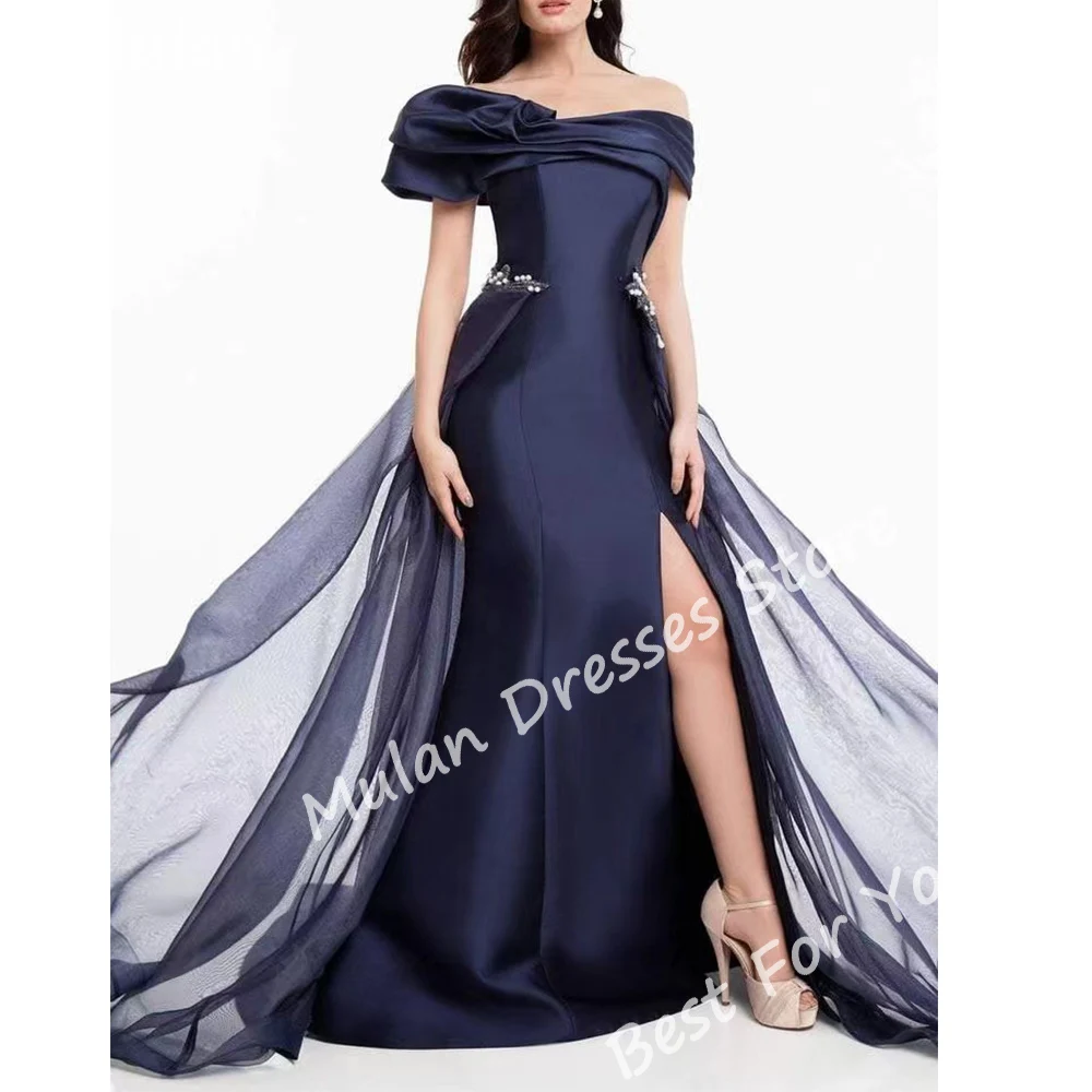 

Elegant Long Evening Dresses for Women Off the Shoulder Floor-Length Mermaid Pleats Special Events Prom Party Wedding Dress 2024