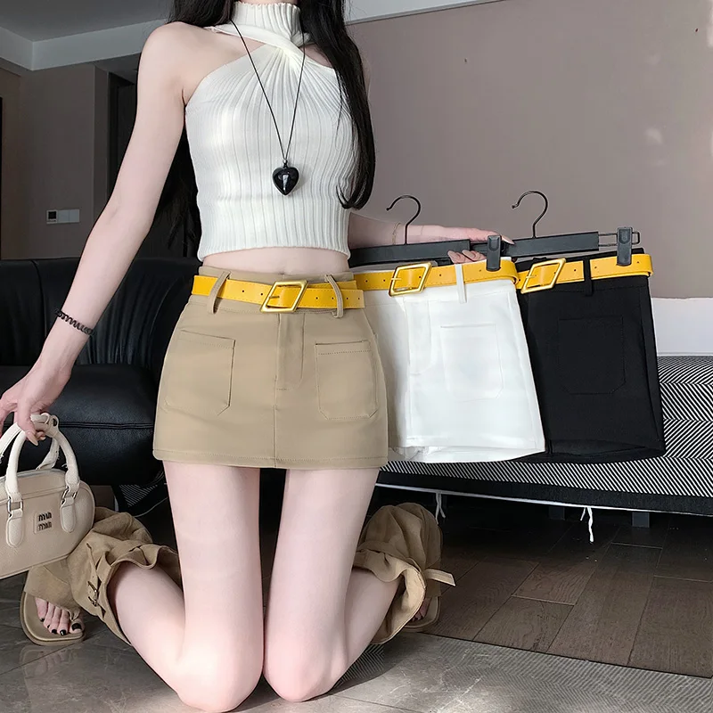 Minifalda Sexy antiexposición 2025, novedad de verano, Faldas negras de cintura alta, moda femenina, ropa de calle ajustada, Faldas para Mujer, ropa