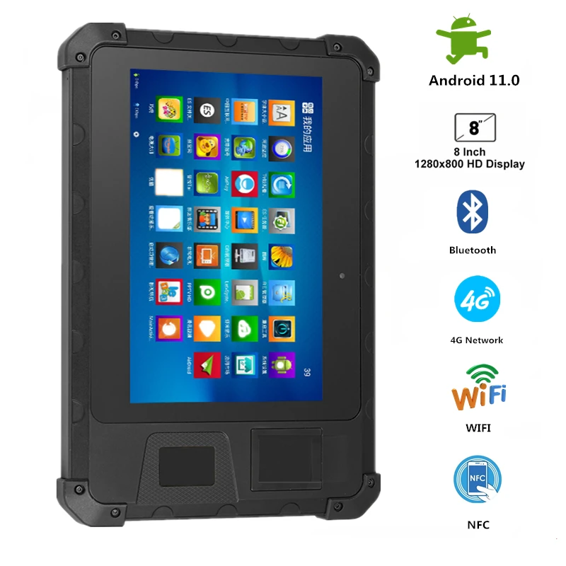 Прочный планшет, промышленный Android, прочный 8-дюймовый размер, UHF, 2D-сканер штрих-кода, уровень IP65, противоударный планшет