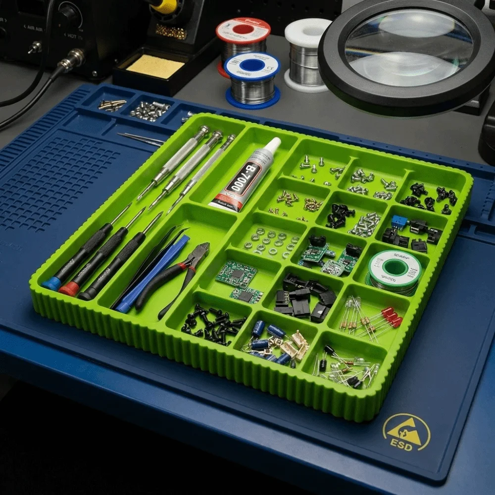 Durable Plastic 3D Printed Tray Smooth Surface Multiple Compartments Electronic Parts Tray Lightweight Design Compact Size