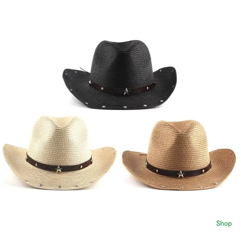 

Dropship Vintage Straw Weaving Hat Women Men Cowboy Hat Ethnic Summer Sunproof Hat