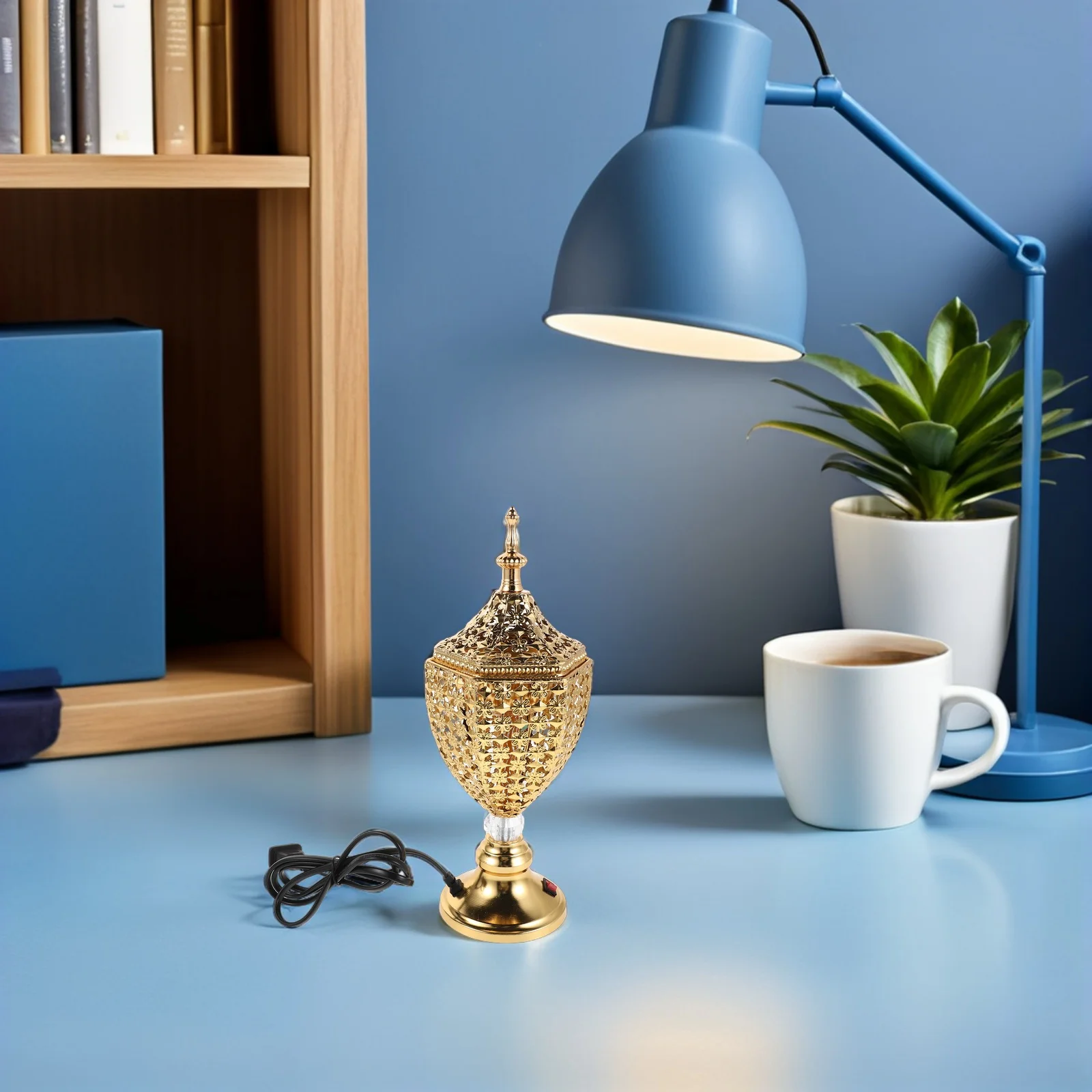 

Electric Incense Burner Golden Plug-in Aroma Warmer for Home Office Living Room Decorative Flameless Oud Frankincense Resin